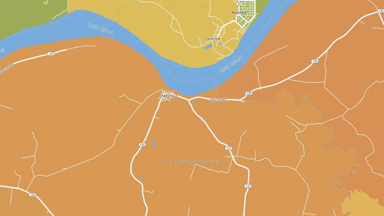 Carrsville, KY Map of Burglary Rates