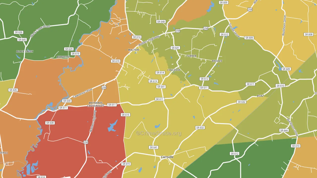 Carrsville, VA Map of Burglary Rates