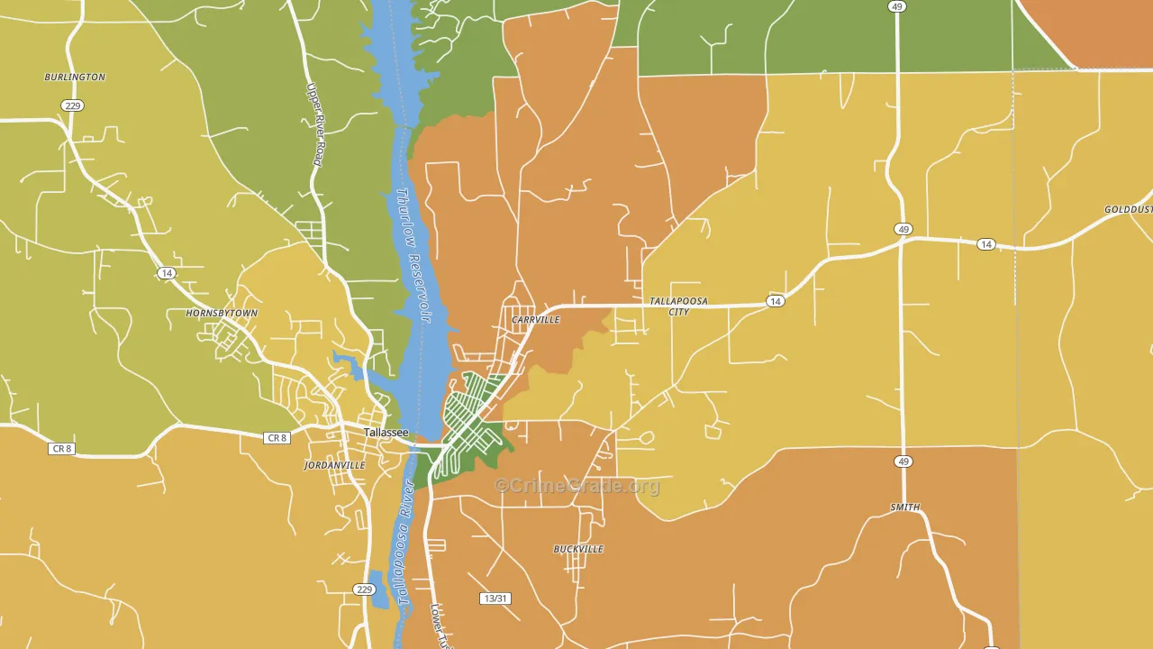 Carrville, AL Map of Burglary Rates