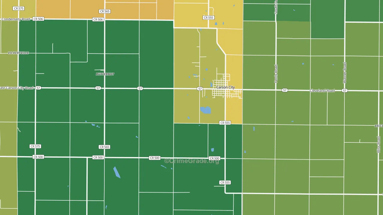 Carson City, MI Map of Burglary Rates