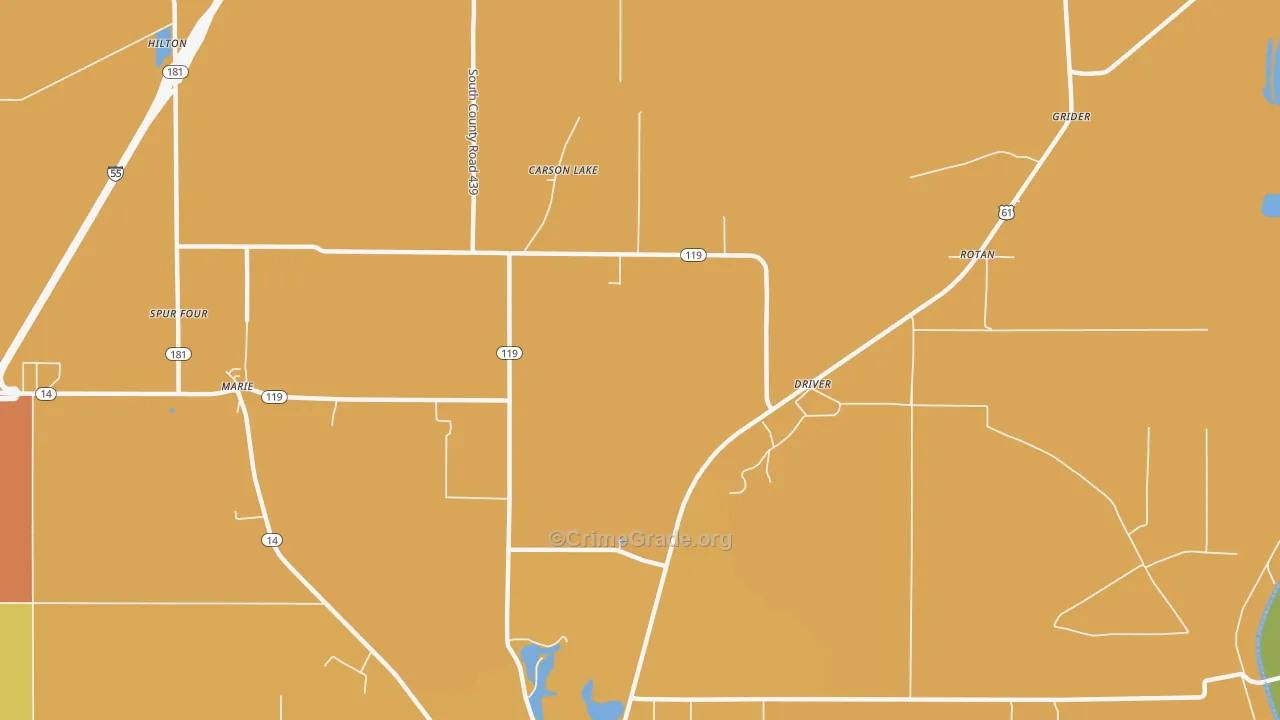 Carson Lake, AR Map of Burglary Rates