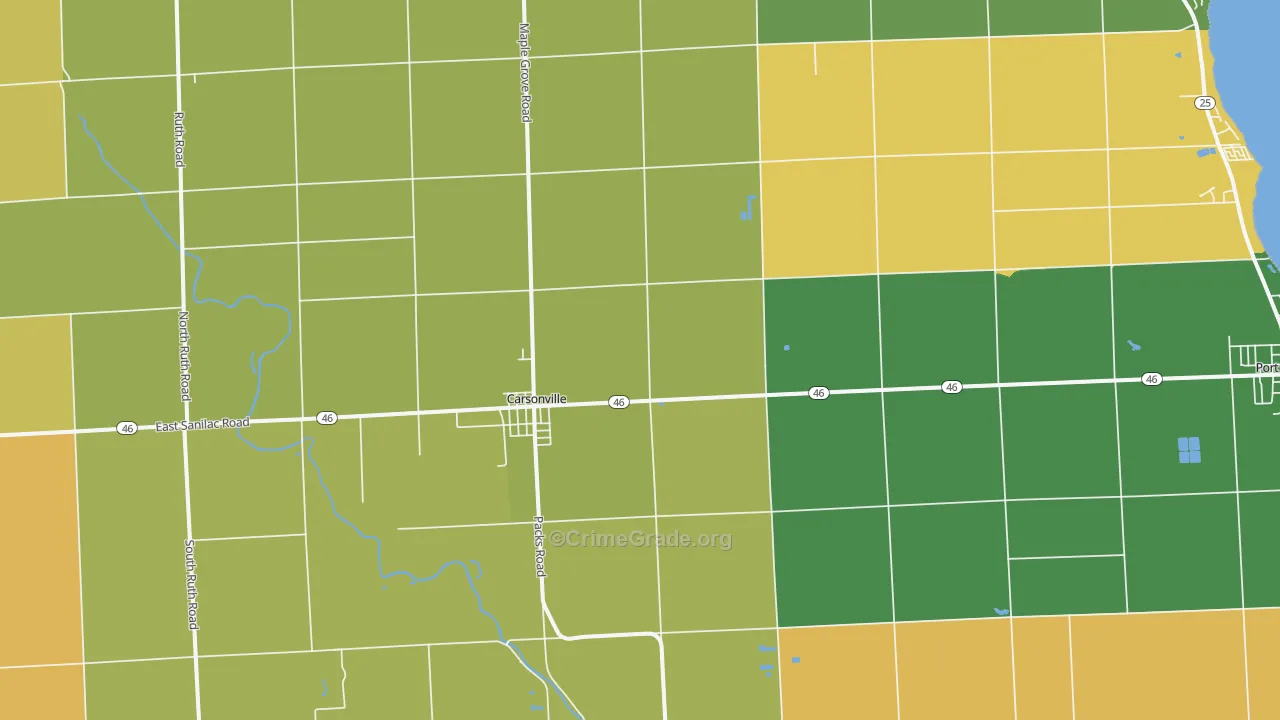 Carsonville, MI Map of Burglary Rates