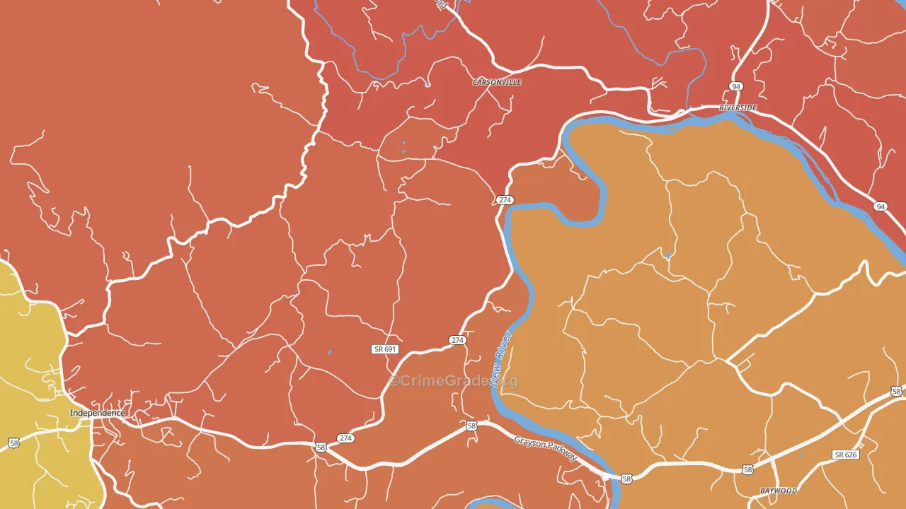 Carsonville, VA Map of Burglary Rates