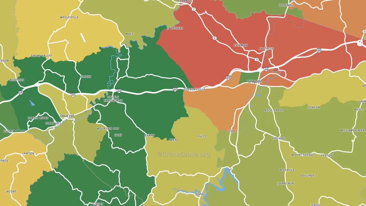 Carter County, KY Map of Burglary Rates