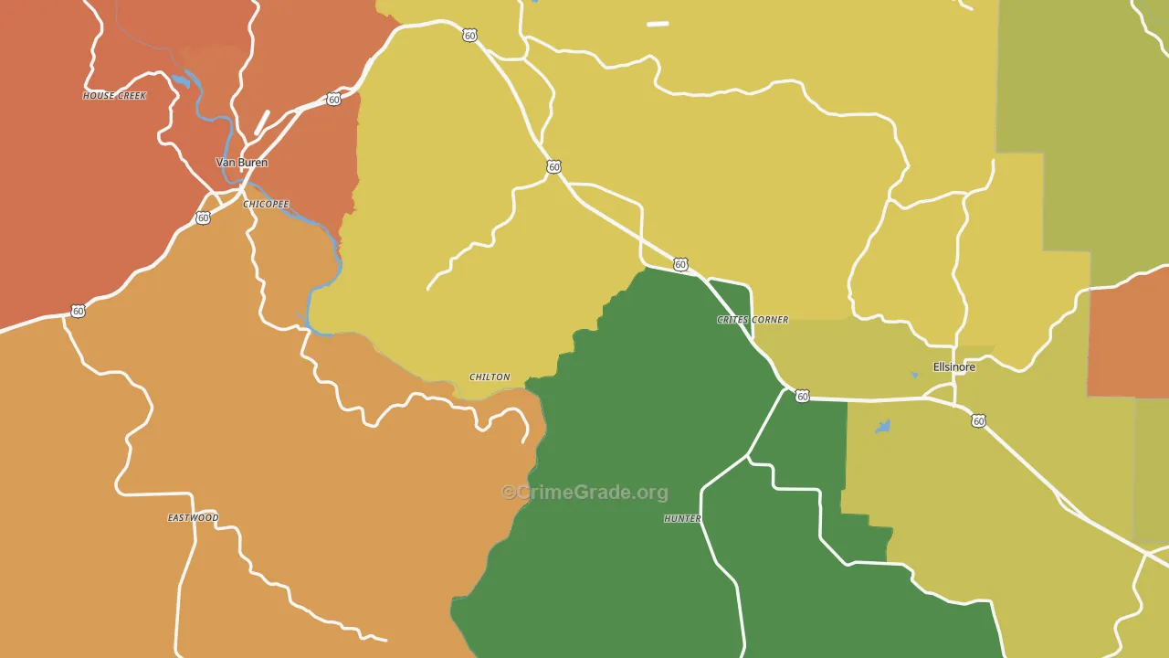 Carter County, MO Map of Burglary Rates