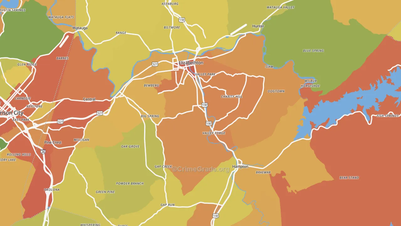 Carter County, TN Map of Burglary Rates