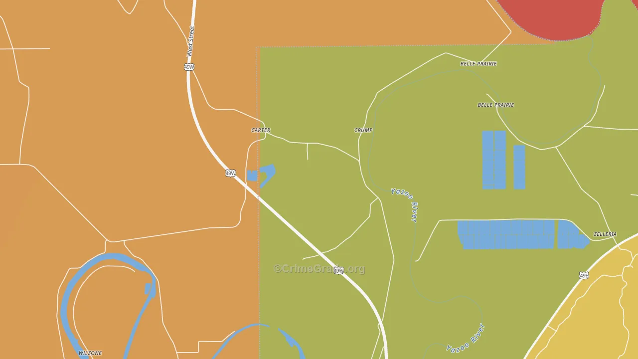 Carter, MS Map of Burglary Rates