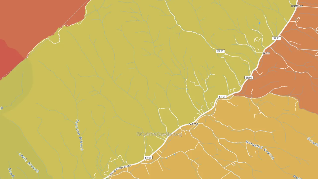 Carter, TN Map of Burglary Rates