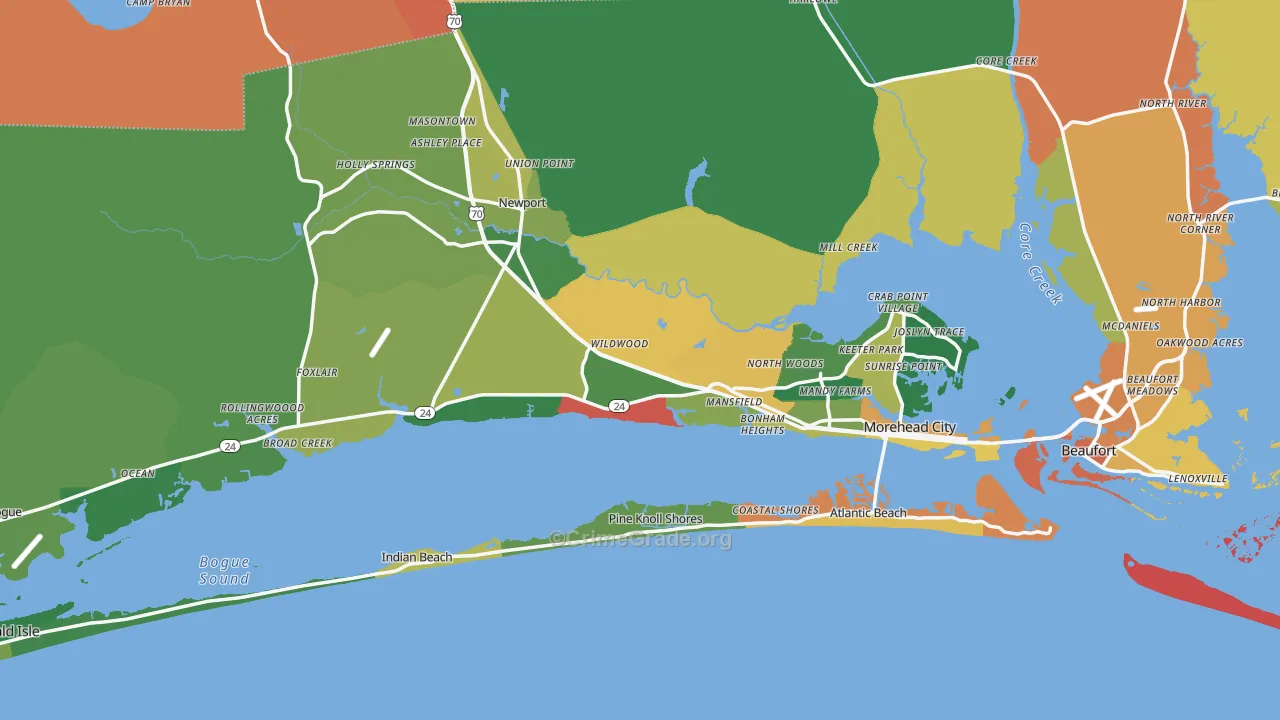 Carteret County, NC Map of Burglary Rates