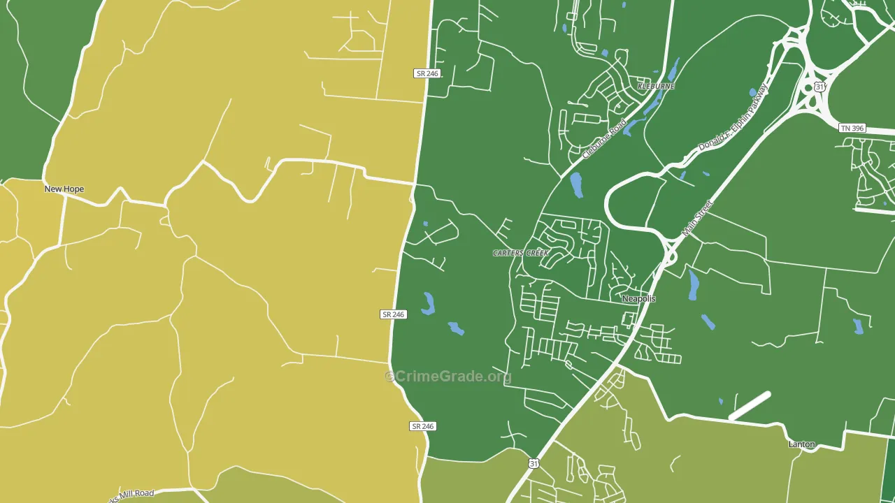 Carters Creek, TN Map of Burglary Rates