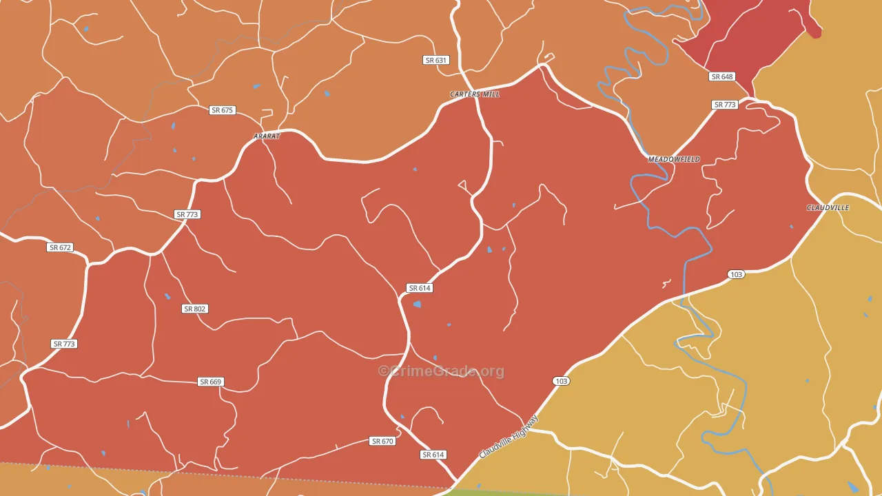 Carters Mills, VA Map of Burglary Rates