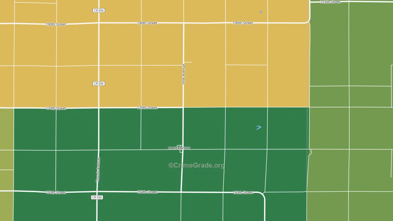 Cartersville, IA Map of Burglary Rates