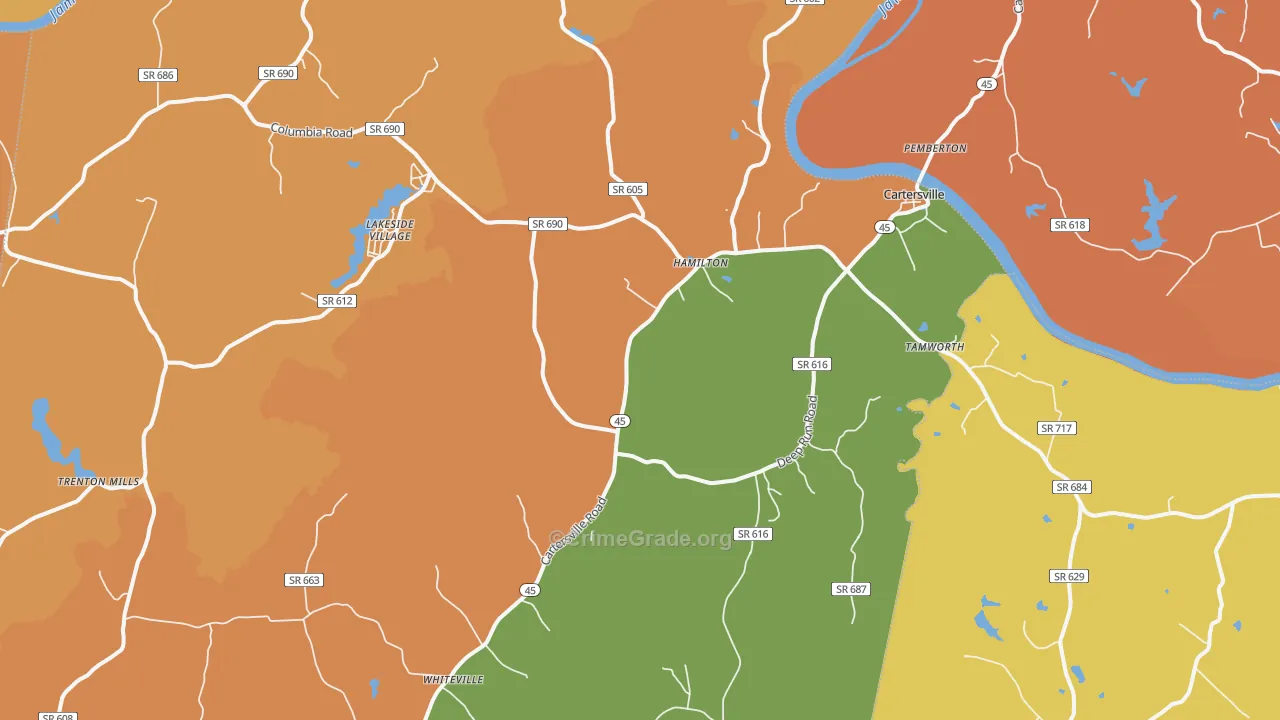 Cartersville, VA Map of Burglary Rates