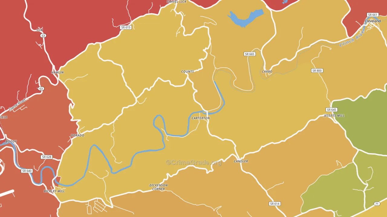 Carterton, VA Map of Burglary Rates