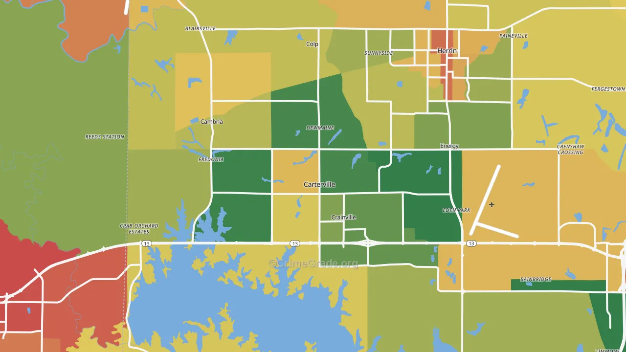 Carterville, IL Map of Burglary Rates