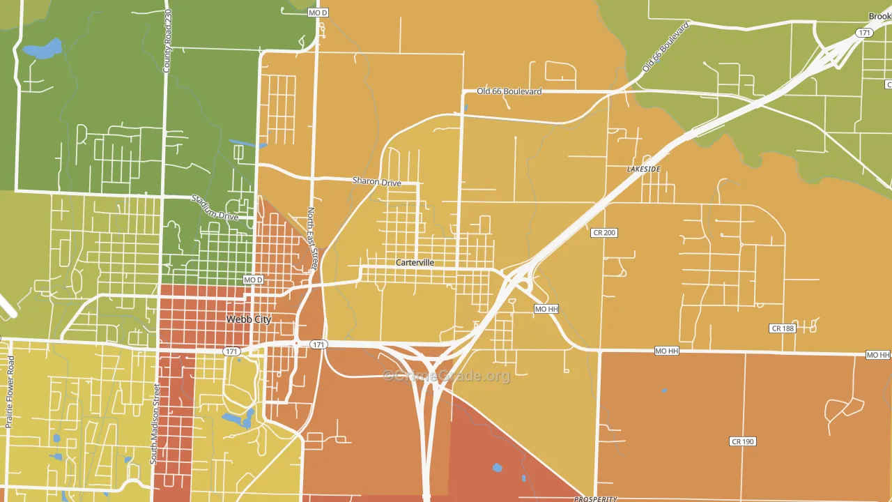 Carterville, MO Map of Burglary Rates