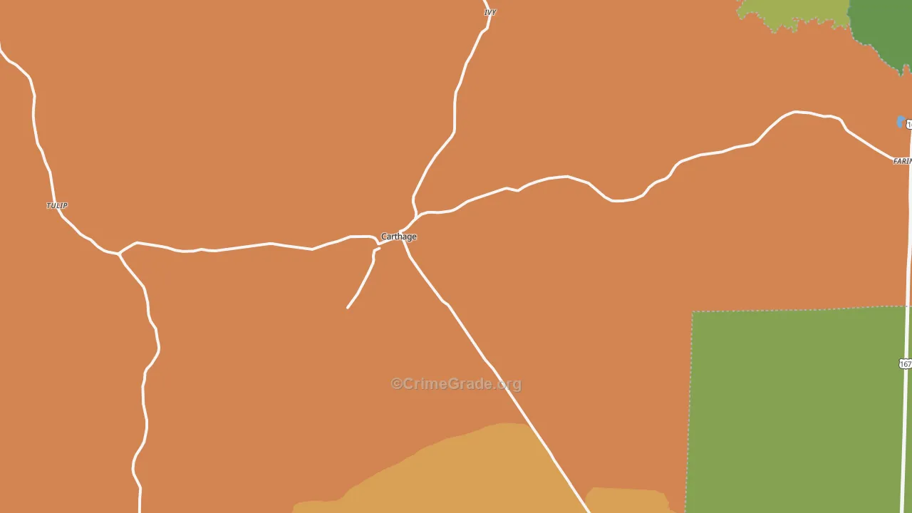 Carthage, AR Map of Burglary Rates