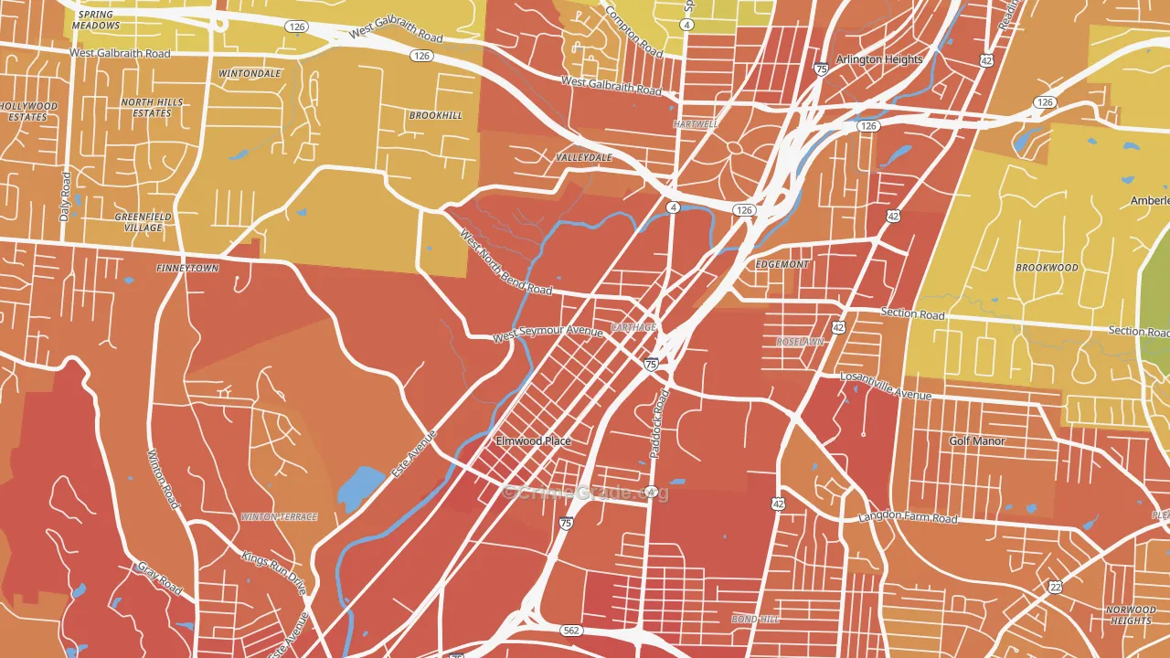 Carthage, Cincinnati, OH Map of Burglary Rates