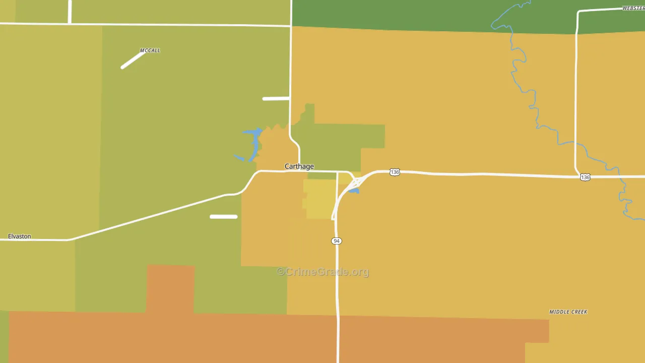 Carthage, IL Map of Burglary Rates