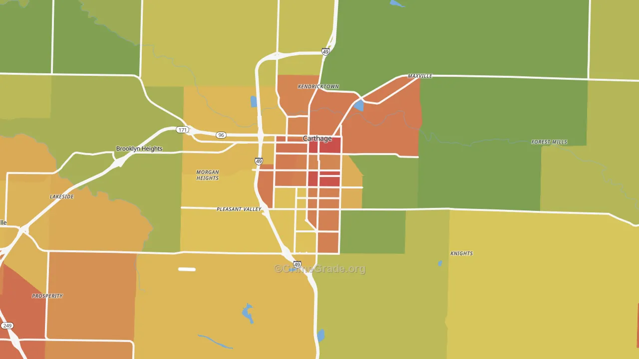 Carthage, MO Map of Burglary Rates