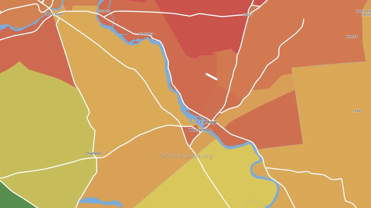 Carthage, NY Map of Burglary Rates