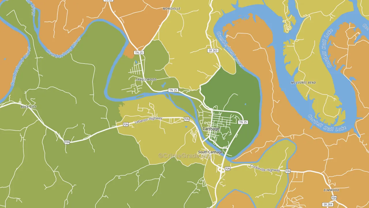 Carthage, TN Map of Burglary Rates