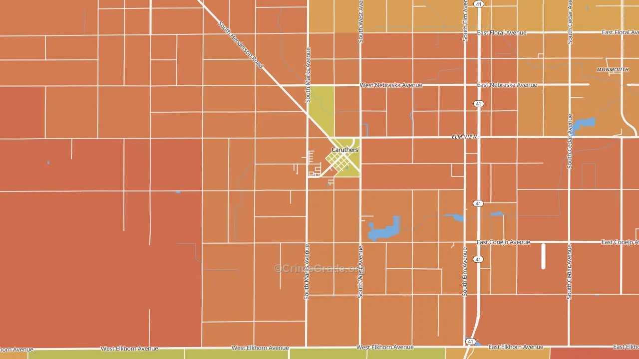 Caruthers, CA Map of Burglary Rates