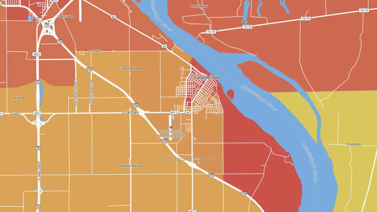 Caruthersville, MO Map of Burglary Rates