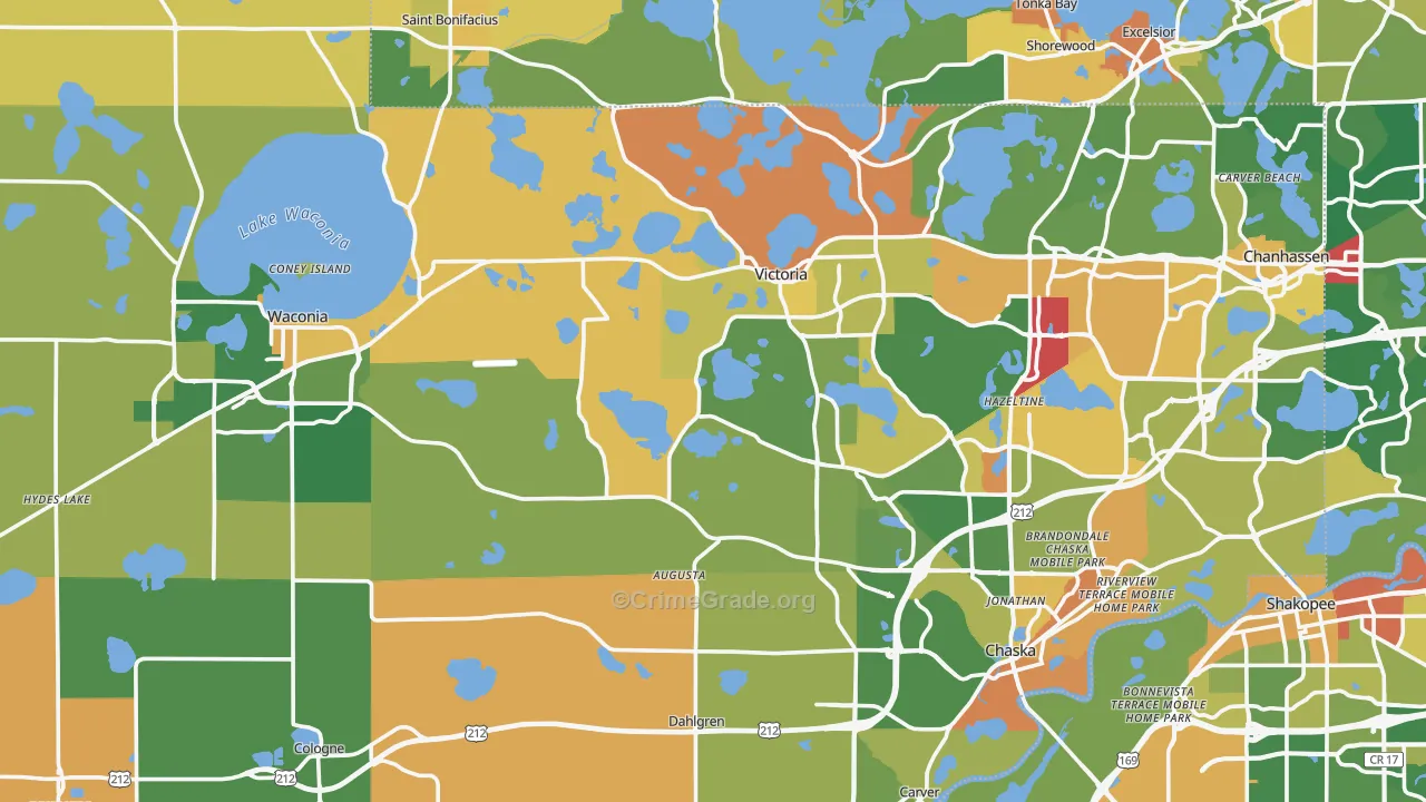Carver County, MN Map of Burglary Rates