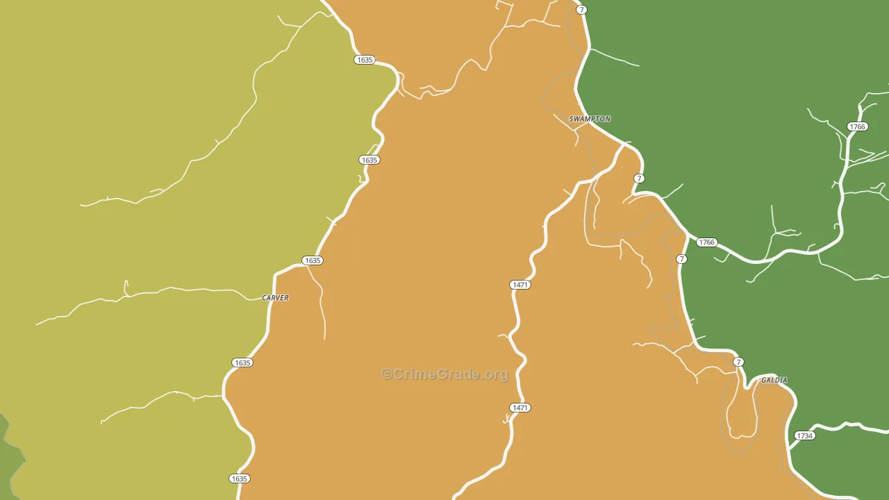 Carver, KY Map of Burglary Rates