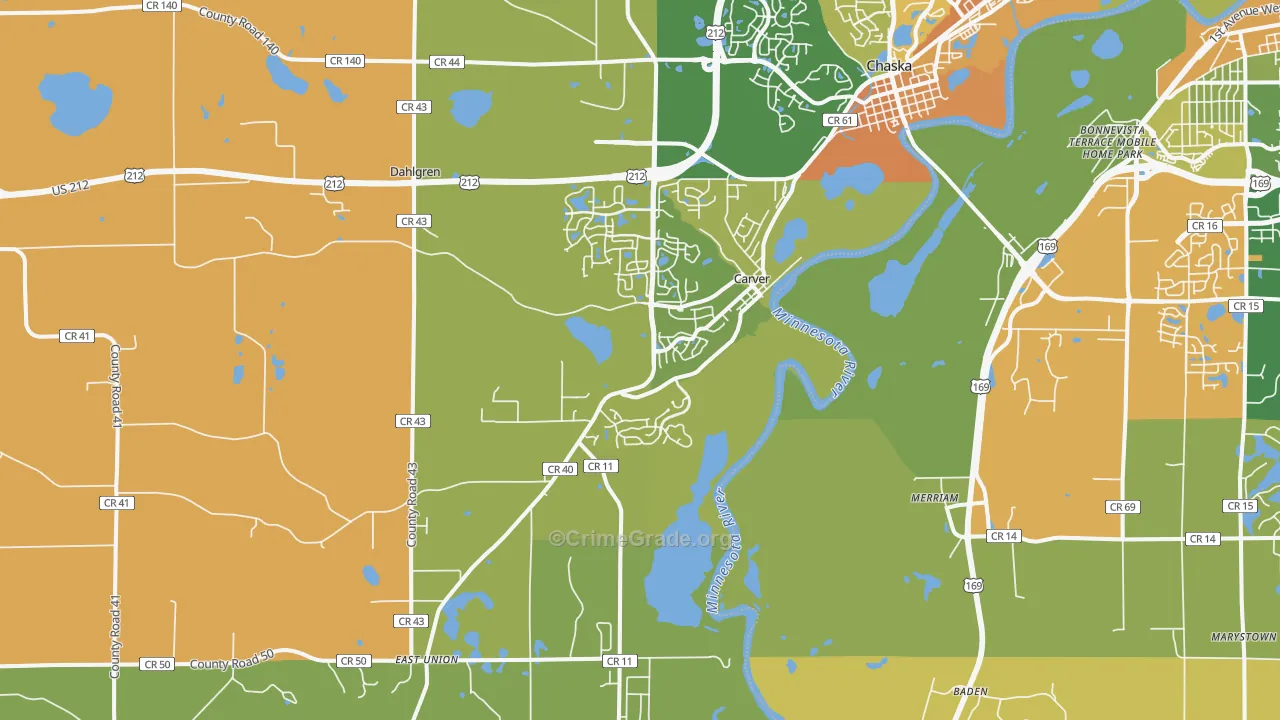Carver, MN Map of Burglary Rates