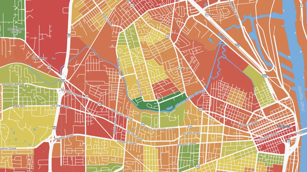 Carver, Mobile, AL Map of Burglary Rates