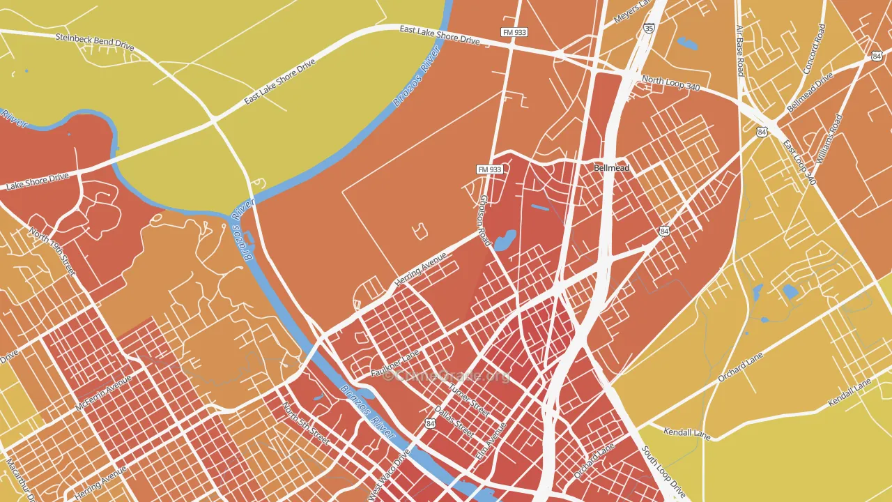 Carver, Waco, TX Map of Burglary Rates