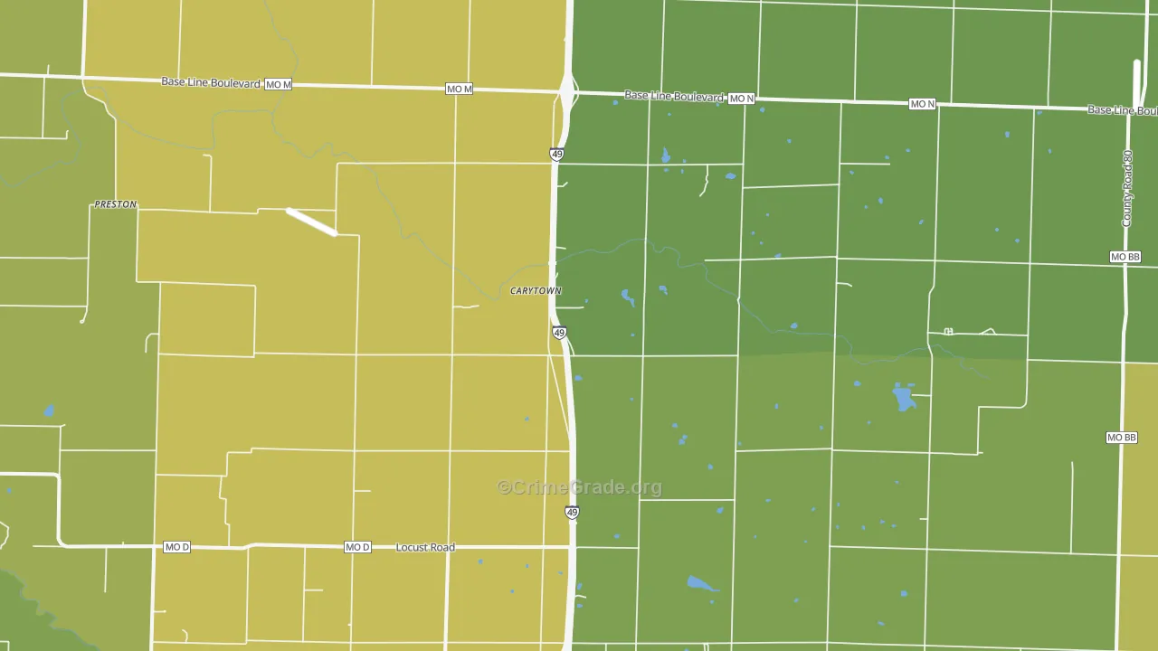 Carytown, MO Map of Burglary Rates