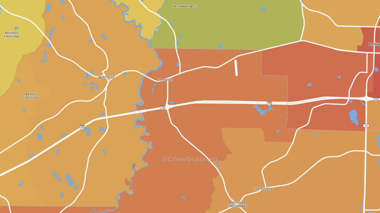 Caryville, FL Map of Burglary Rates