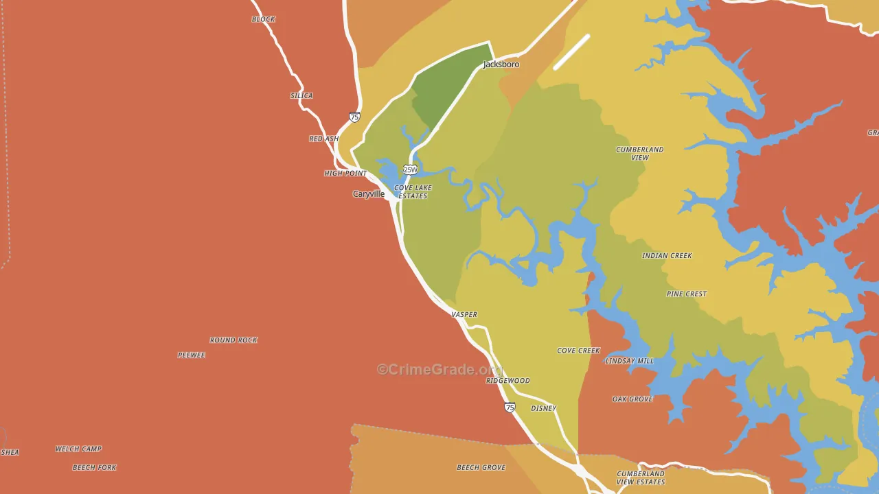 Caryville, TN Map of Burglary Rates