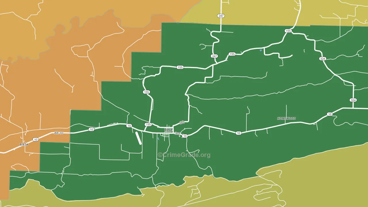 Casa, AR Map of Burglary Rates