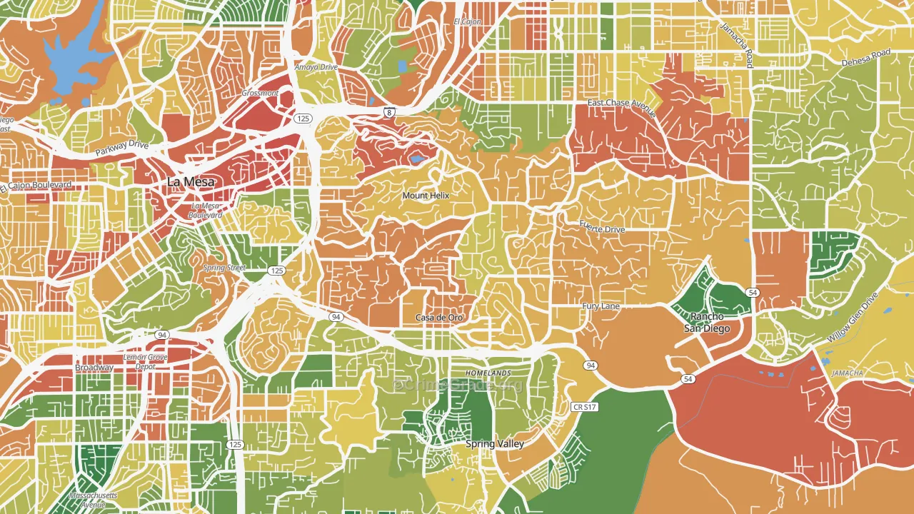 Casa de Oro-Mount Helix, CA Map of Burglary Rates
