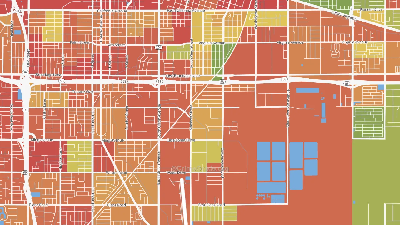 Casa Loma, Bakersfield, CA Map of Burglary Rates