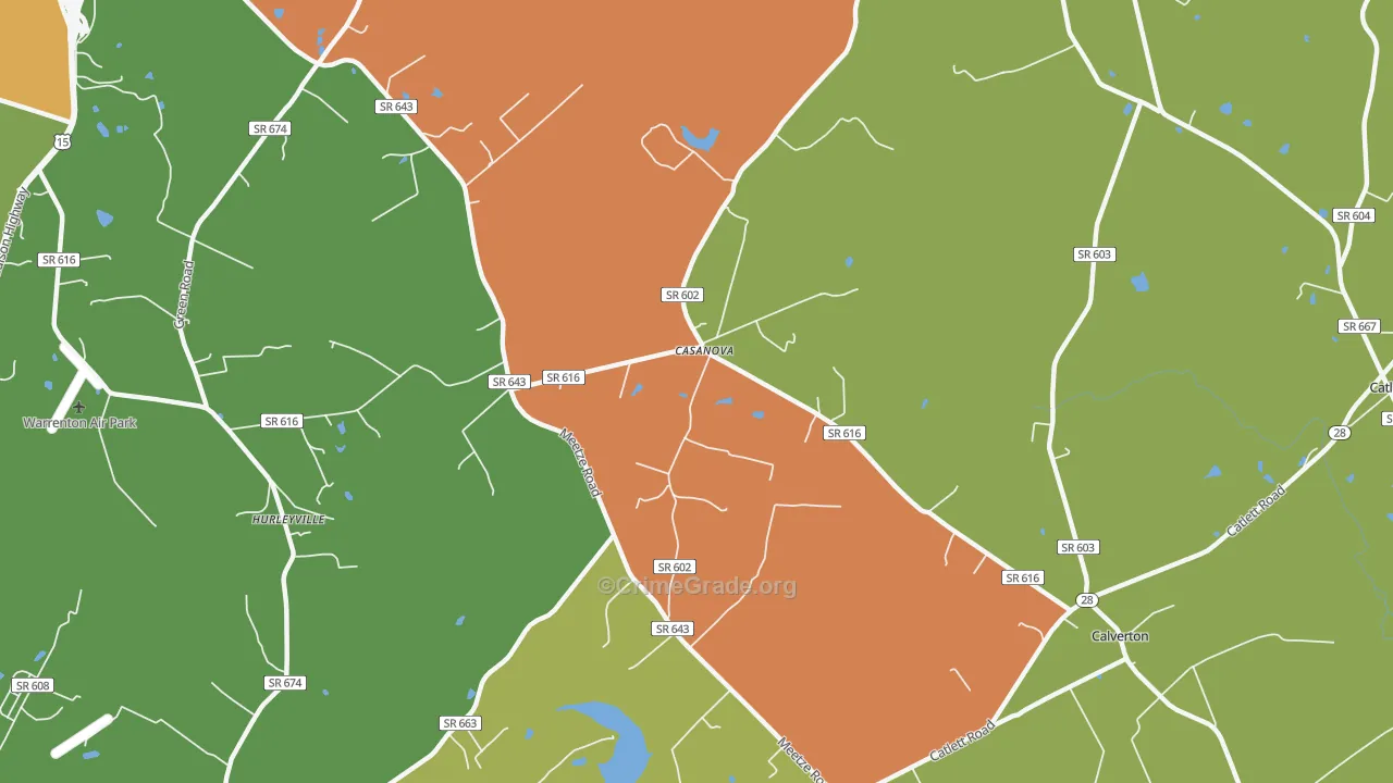 Casanova, VA Map of Burglary Rates