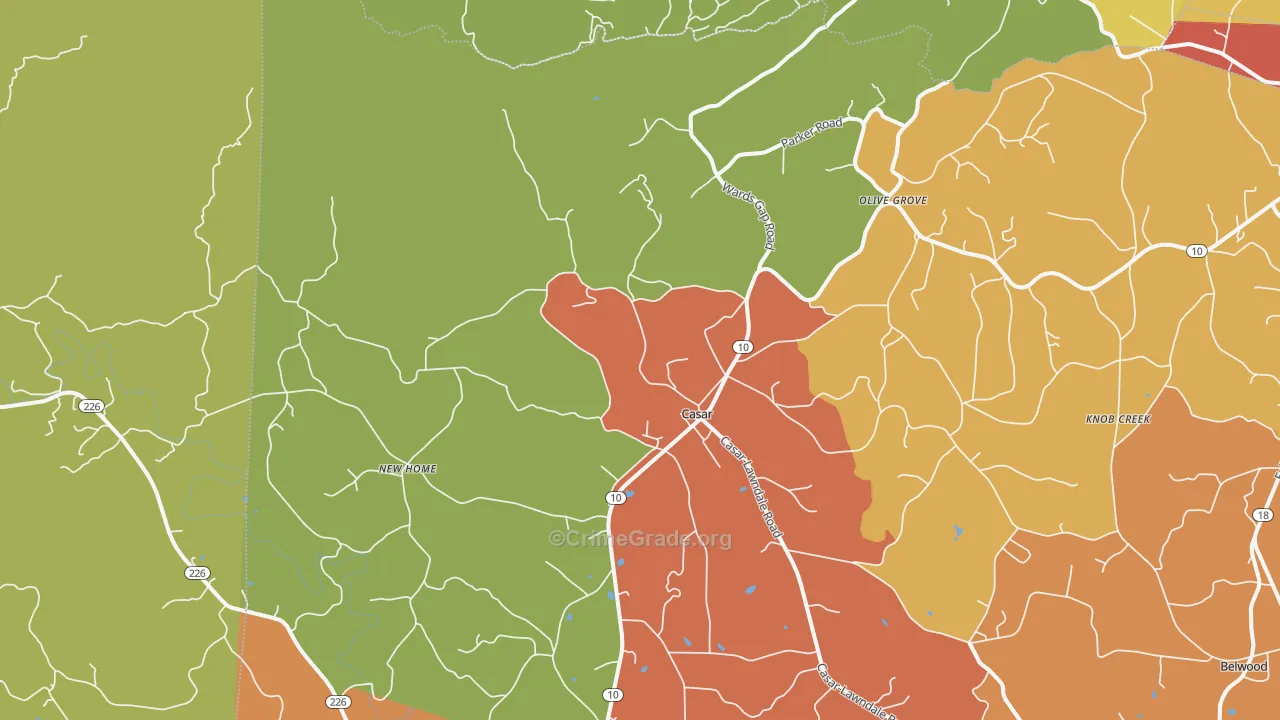 Casar, NC Map of Burglary Rates