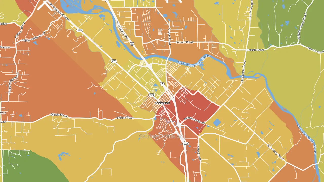 Cascade, Anderson, CA Map of Burglary Rates