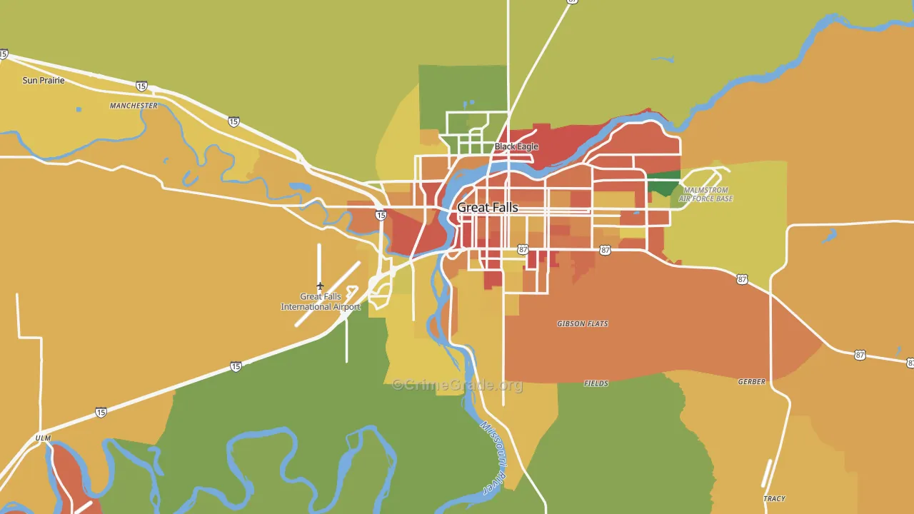 Cascade County, MT Map of Burglary Rates