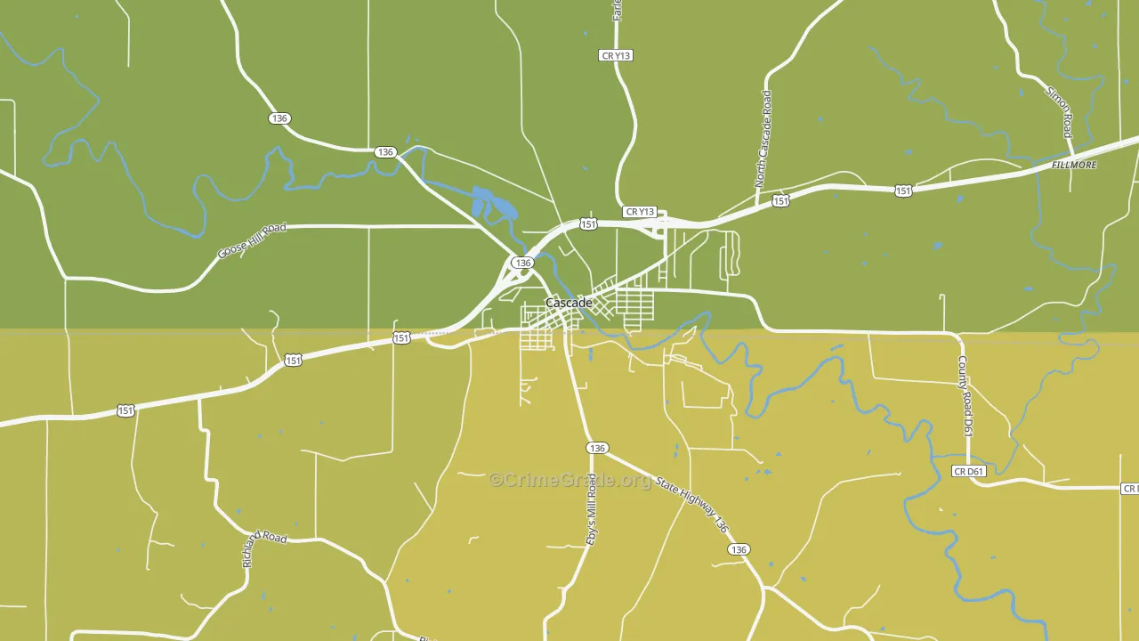 Cascade, IA Map of Burglary Rates