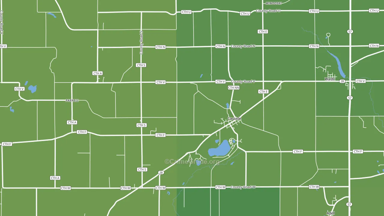 Cascade, WI Map of Burglary Rates
