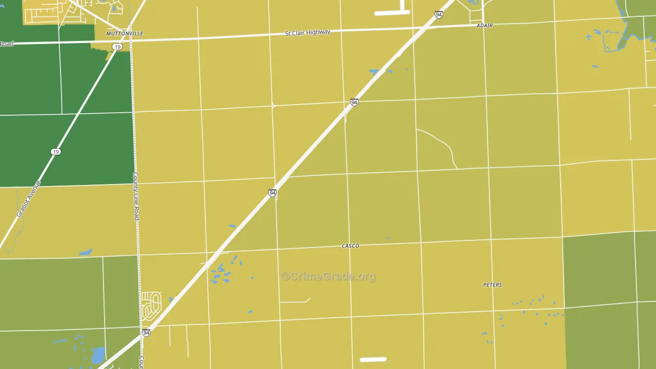 Casco, MI Map of Burglary Rates