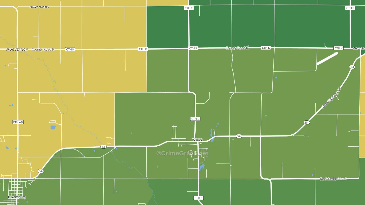 Casco, WI Map of Burglary Rates