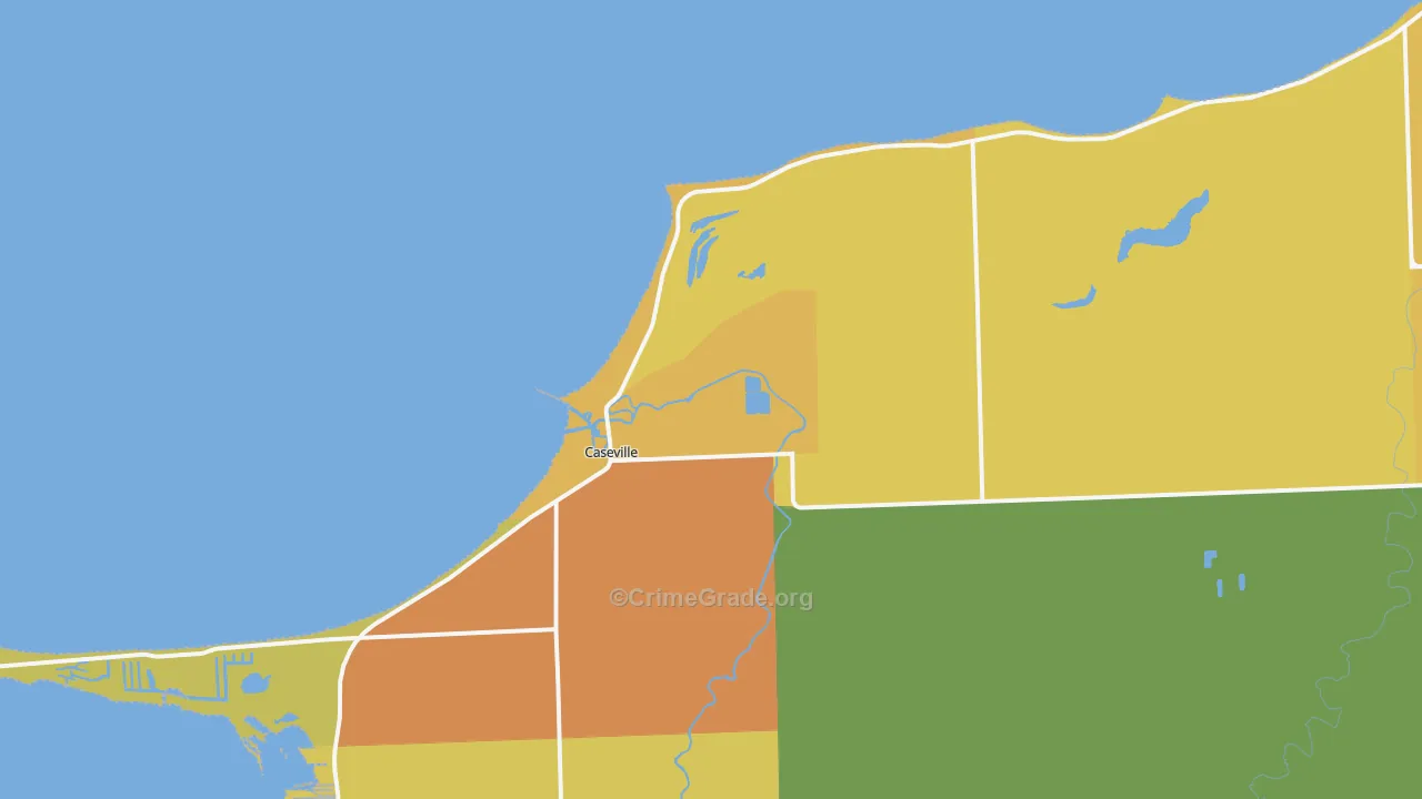 Caseville, MI Map of Burglary Rates