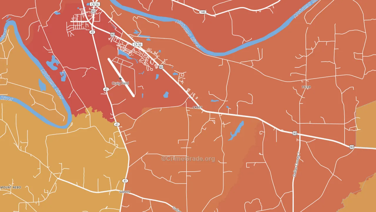 Casey, AL Map of Burglary Rates