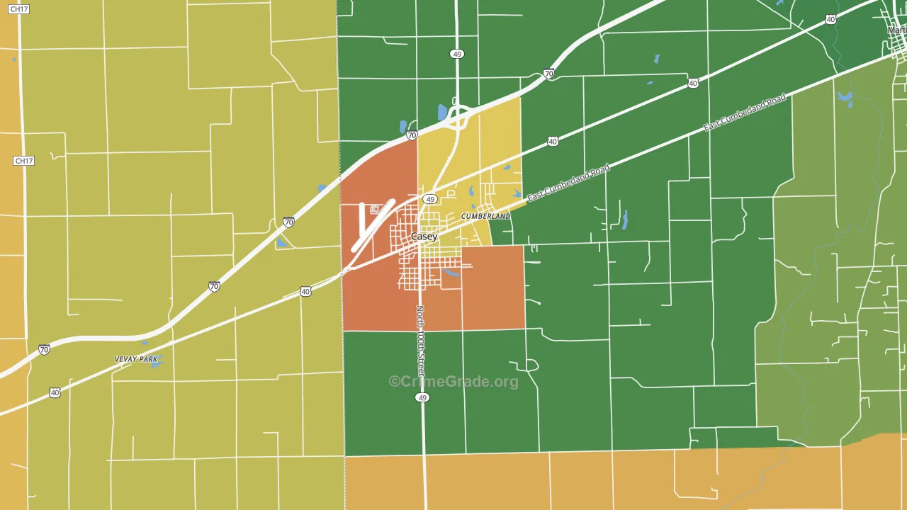 Casey, IL Map of Burglary Rates